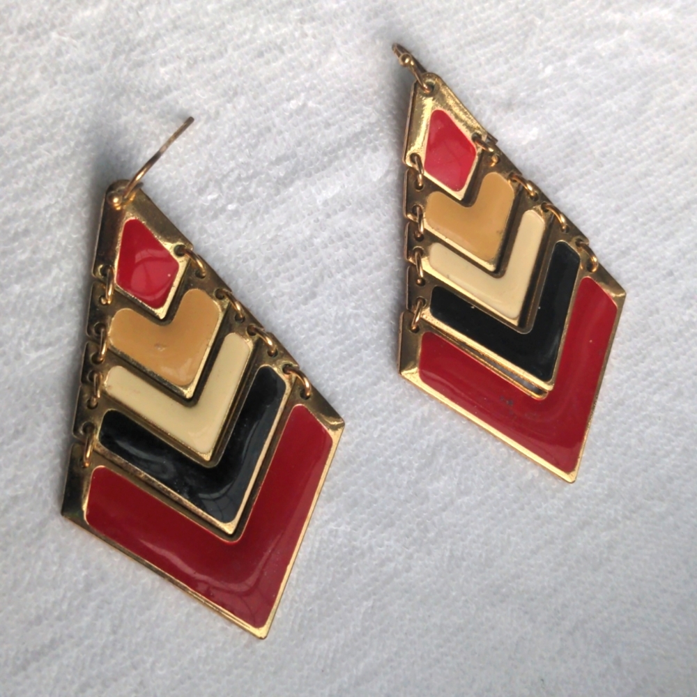 ♥️ Chevron stripey multicolor red dangling earrings